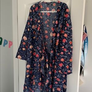 Floral Kimono Robe - Navy